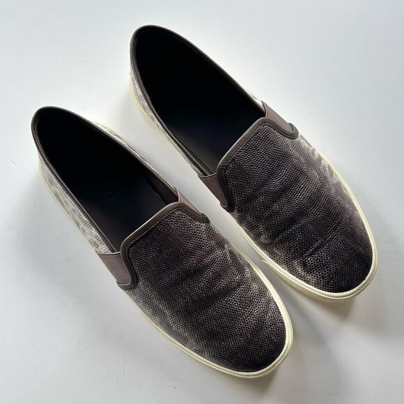 Vince Preston B Slip on Sneaker in Brown / Silver Lizard Embossed Leather Size 7 - Picture 13 of 15